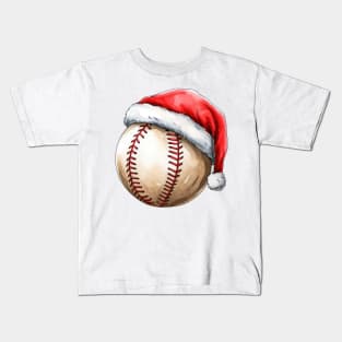 Christmas Baseball in Santa Hat Kids T-Shirt